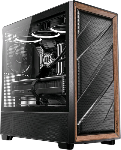 ANTEC FLUX WOOD MID TOWER FRONTALE ALTO FLUSSO RIFINITURE IN LEGNO DI NOCE 5 VENTOLE PWM INCLUSE RADIATORE 420mm FINESTRA LATERALE NERO